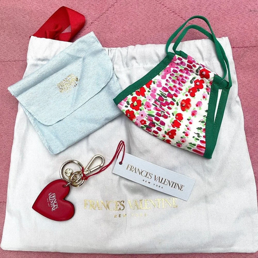 NWT Frances Valentine nappa Leather Heart Keychain w face mask - Picture 10 of 11